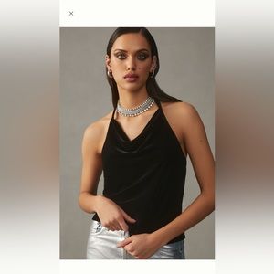 Anthropologie NWT Sz L cowl neck velvet halter top; top rated & sold out @antho